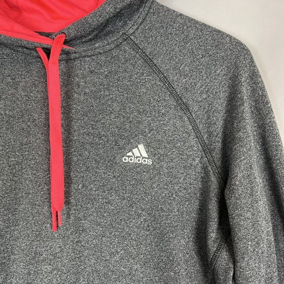 adidas Hoodie Women Medium Heathered Grey Pink Pullover Sweater Hooded Climawarm - Picture 2 of 9